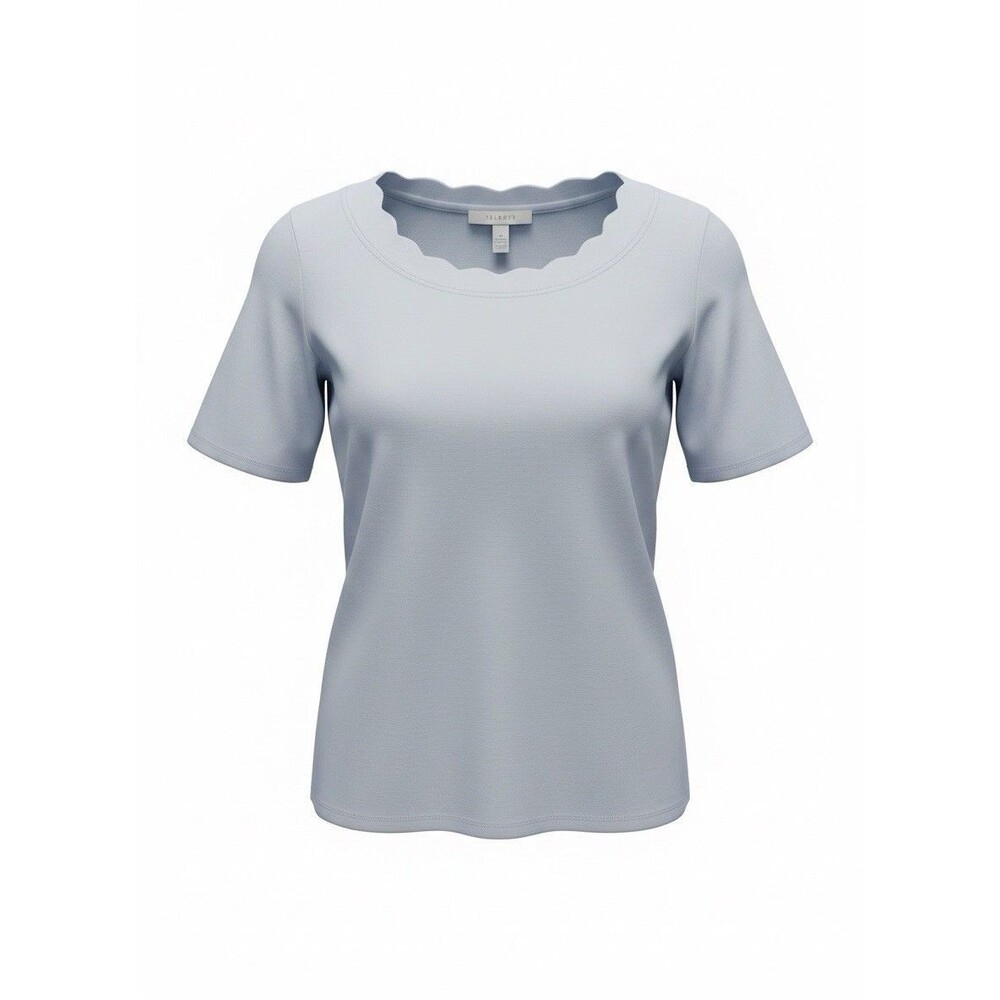 Talbots Light Blue Scalloped Neck Top Size M Pima Cotton Short Sleeve T